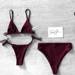 Lahana bikini in metallic cherry, both size M.